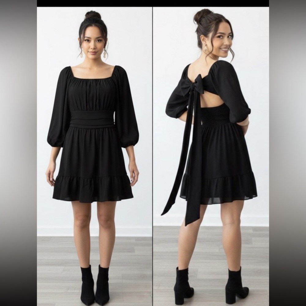 Coquete Ura Black Mini Dress XXL Dark Romantic Goth  Cottagecore Back Bow